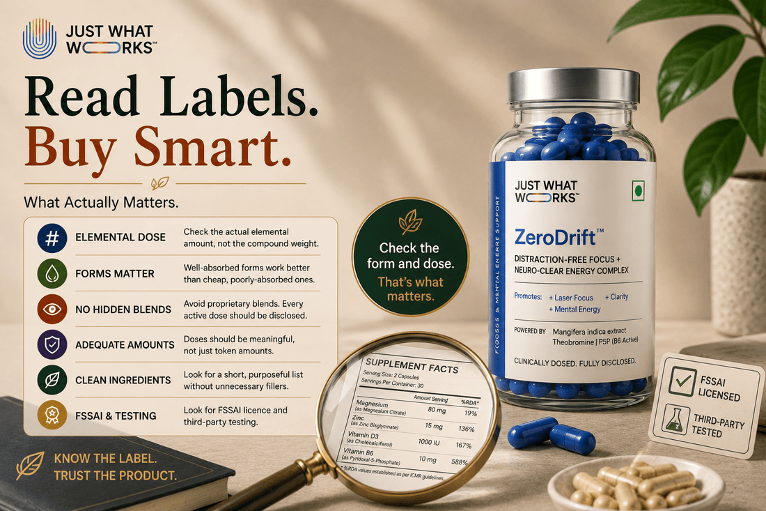 How to Read a Supplement Label in India: What Actually Matters - Just What Works™