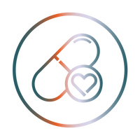 Gradient symbol of a pill with a heart inside on a white background