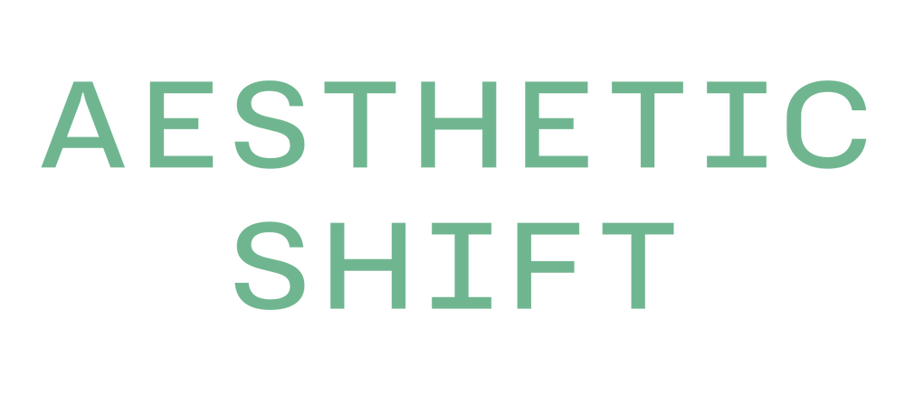 Text 'AESTHETIC SHIFT' in green on a white background