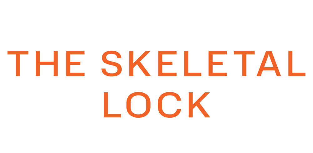 Text 'THE SKELETAL LOCK' in orange on a white background