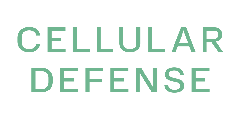 Text 'CELLULAR DEFENSE' in green on a white background