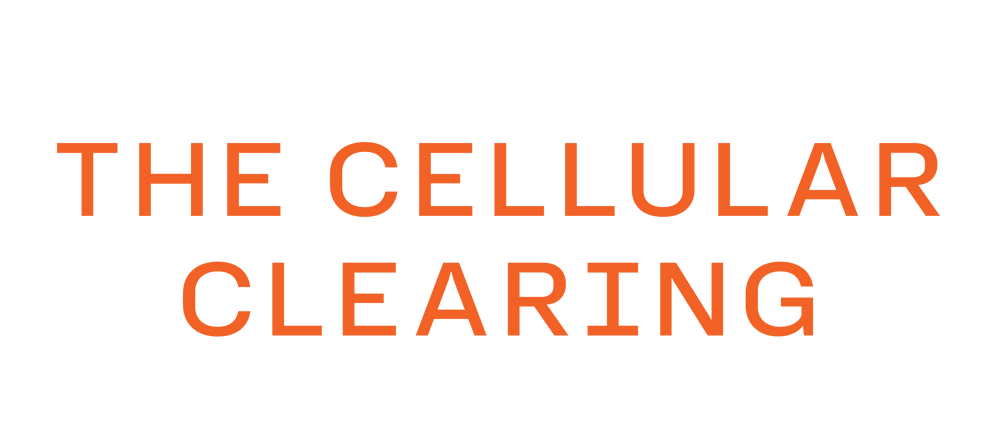 Orange text 'THE CELLULAR CLEARING' on a white background