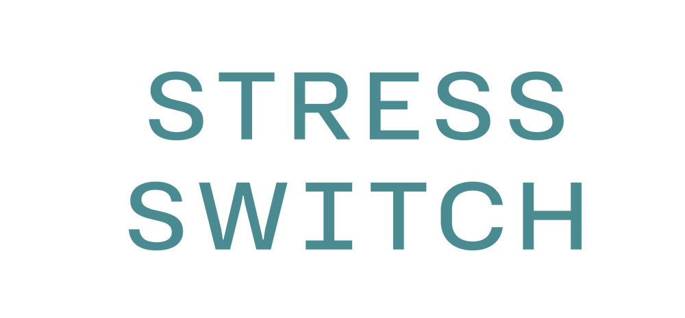 Text 'STRESS SWITCH' in teal color on a white background