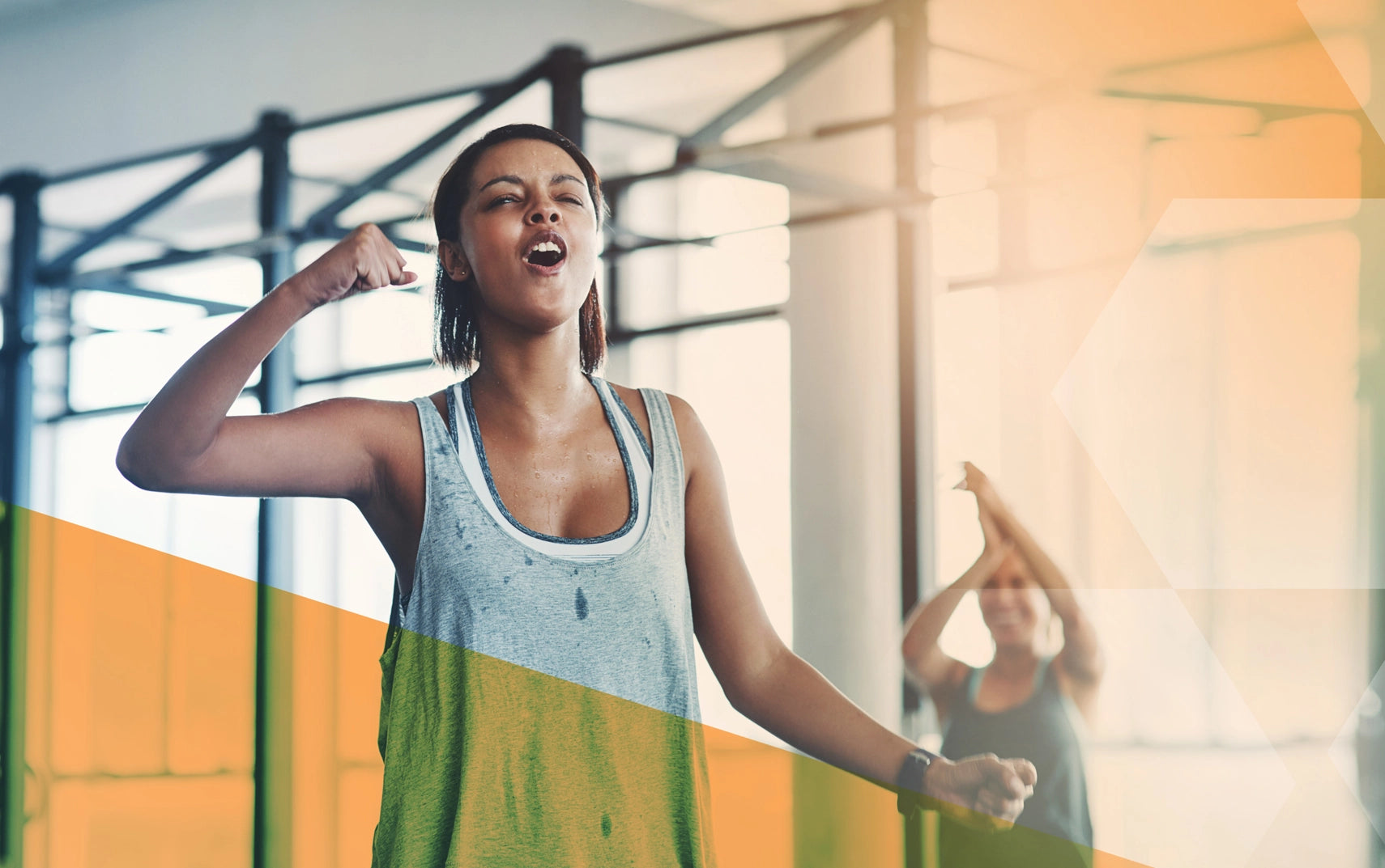Woman exercising in a gym with colorful background