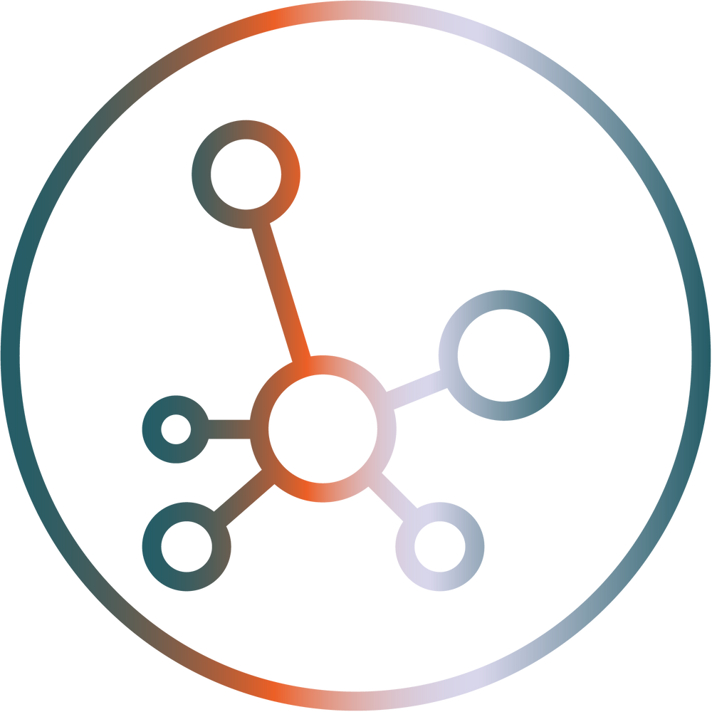 Colorful network icon with a gradient effect on a white background