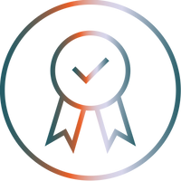 Gradient badge icon with a check mark on a white background