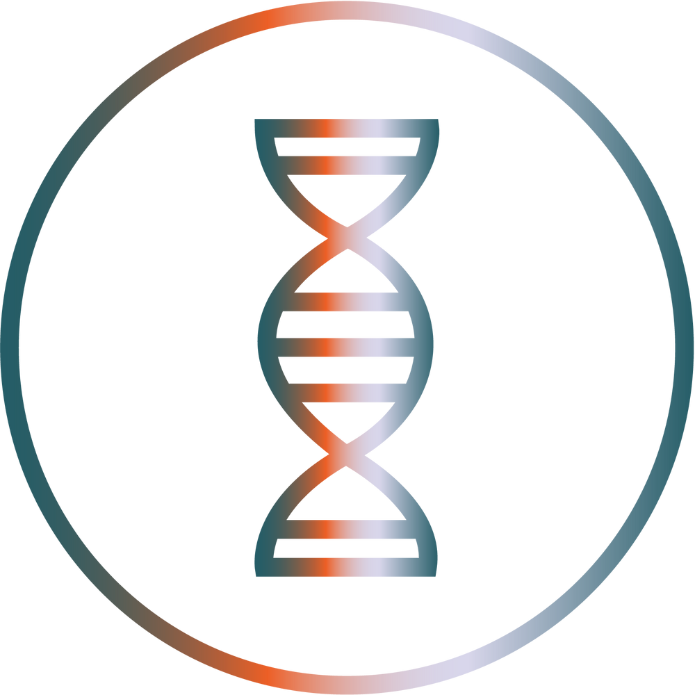 Gradient DNA symbol in a circle on a white background
