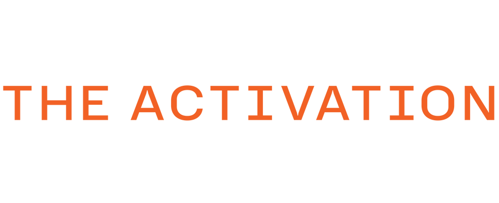 Text 'THE ACTIVATION' in orange on a white background