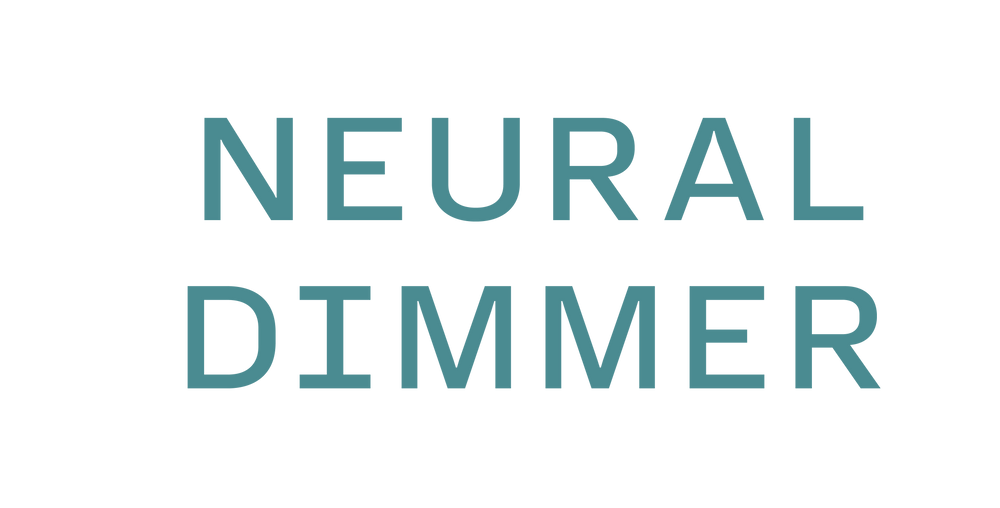 Text 'NEURAL DIMMER' in teal color on a white background