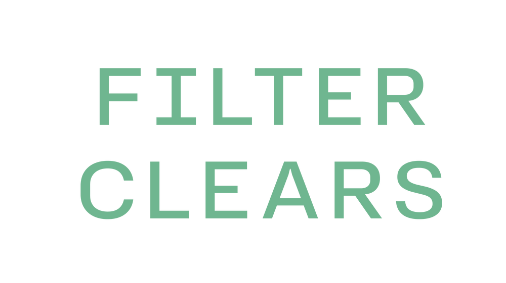 Text 'FILTER CLEAR' in green on a white background