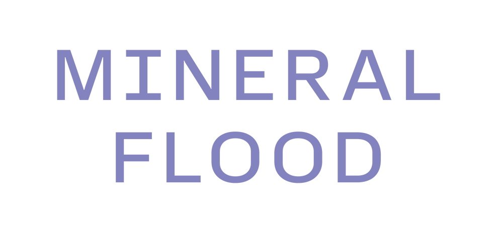 Text 'MINERAL FLOOD' in purple on a white background